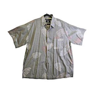 World Island Tropical Hawaiian Button Up Shirt Men size XL Gray Beachy Island